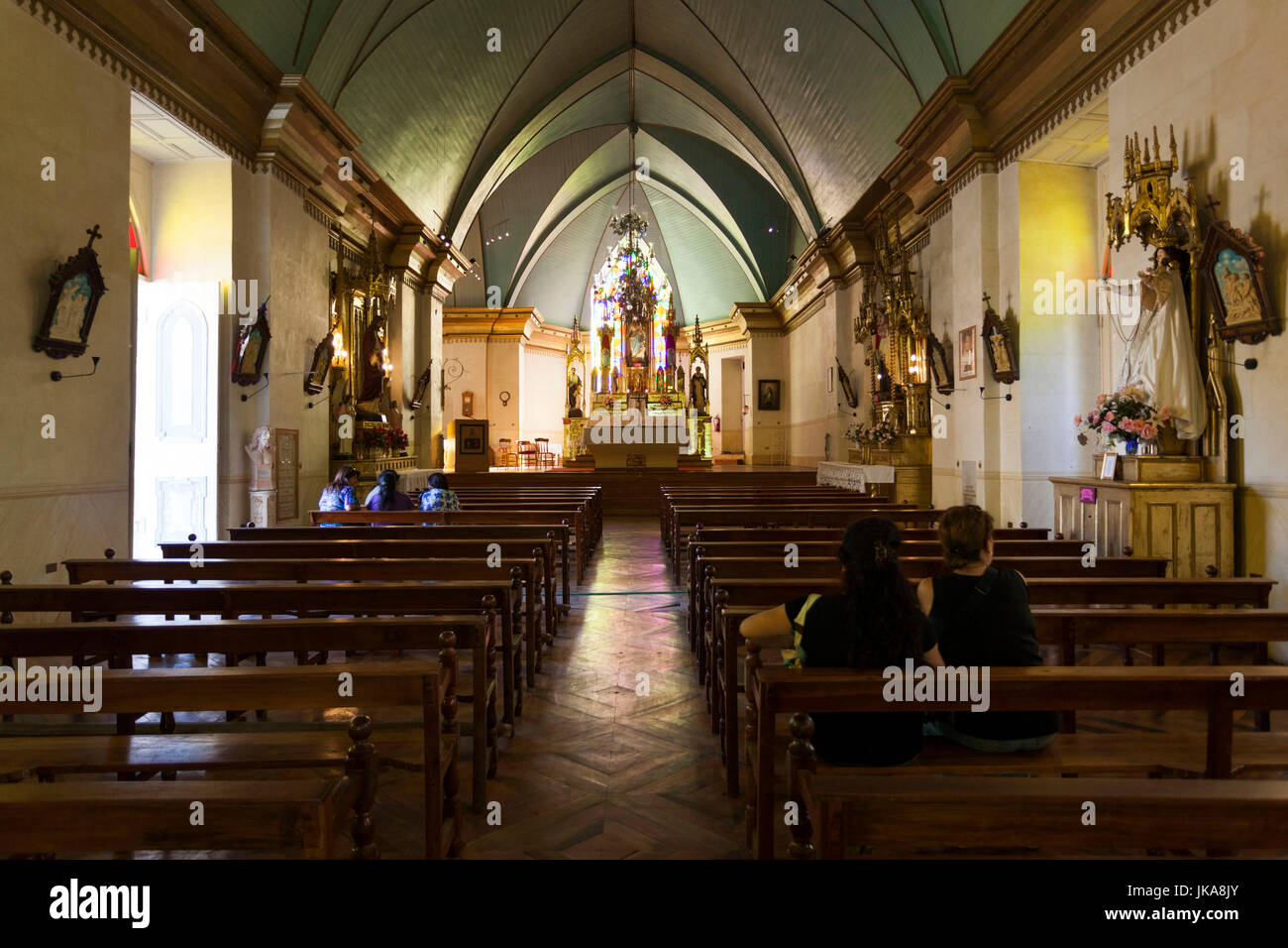 Chile, Elqui Valley, Pisco Elqui, Iglesia Nuestra Senora del Rosario church, interior Stock Photo