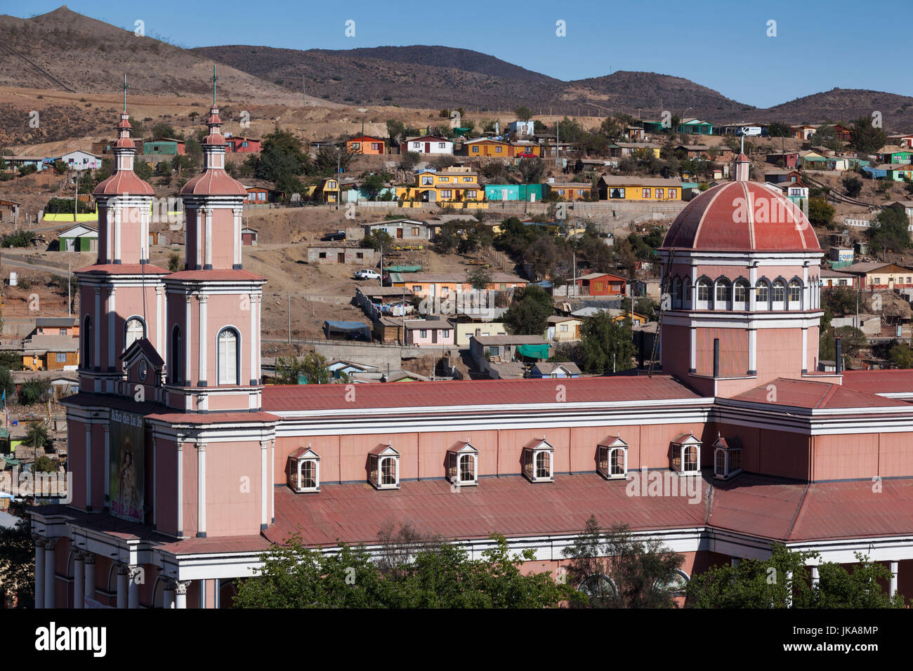 Chile, Andacollo, Templo Grande O Basilica church, elevated view Stock Photo