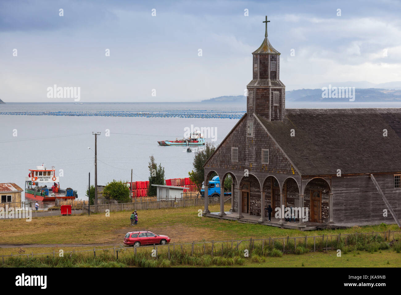 Chile, Chiloe Archipelago, Quinchao Island, Quinchao, Iglesia de Quinchao church, exterior Stock Photo