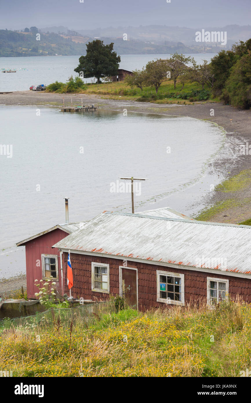Chile, Chiloe Archipelago, Quinchao Island, Changuitad, waterfront house Stock Photo