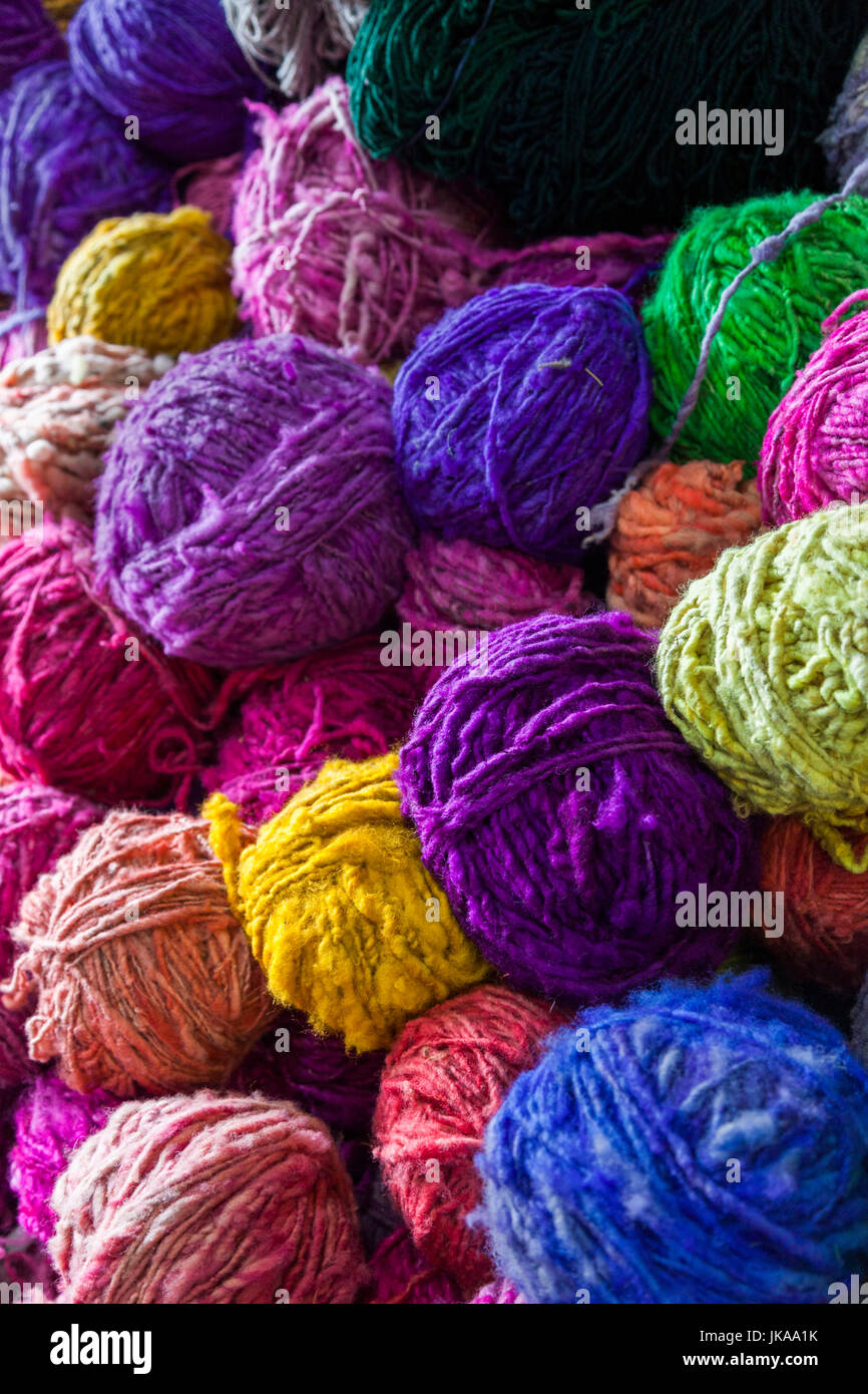 Chile, Los Lagos Region, Puerto Montt, Angelmo harbor market, Chiloe wool yarn dyed with natural dyes Stock Photo