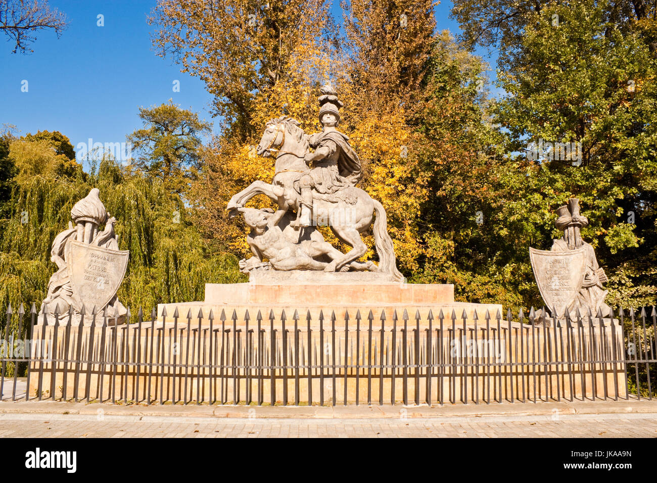Equestrian statue of polish king Jan III Sobieski in Lazienki park, Warsaw Stock Photo