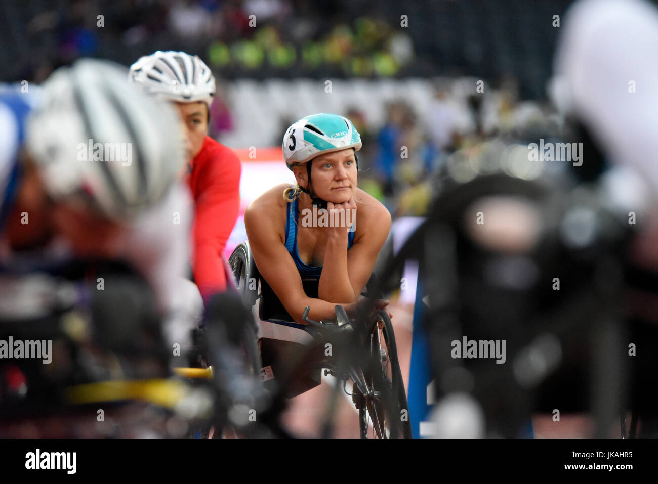 Susannah Scaroni wheelchair athlete competing at the World Para Athletics Championships in the London Olympic Stadium, London, 2017. 800m T54 Stock Photo