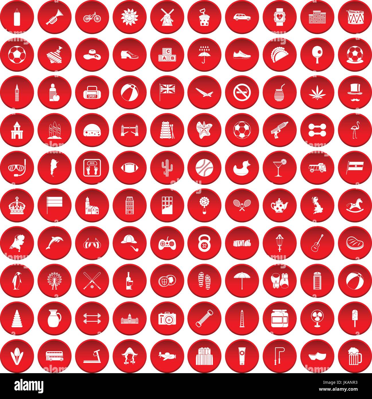 100 ball icons set red Stock Vector