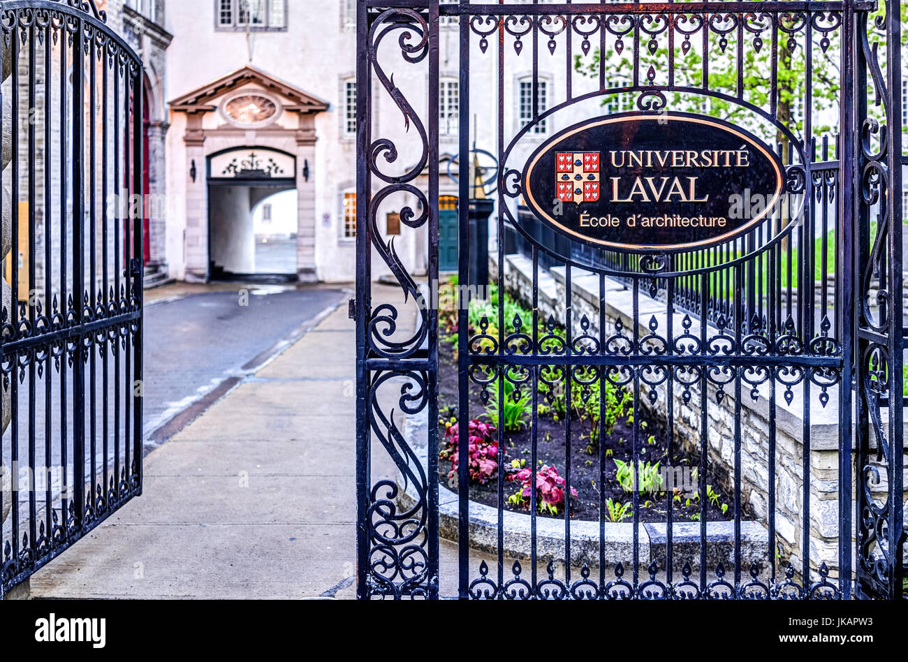 Quebec City, Canada - May 31, 2017: View of Seminary with sidewalk and entrance during sunset Stock Photo