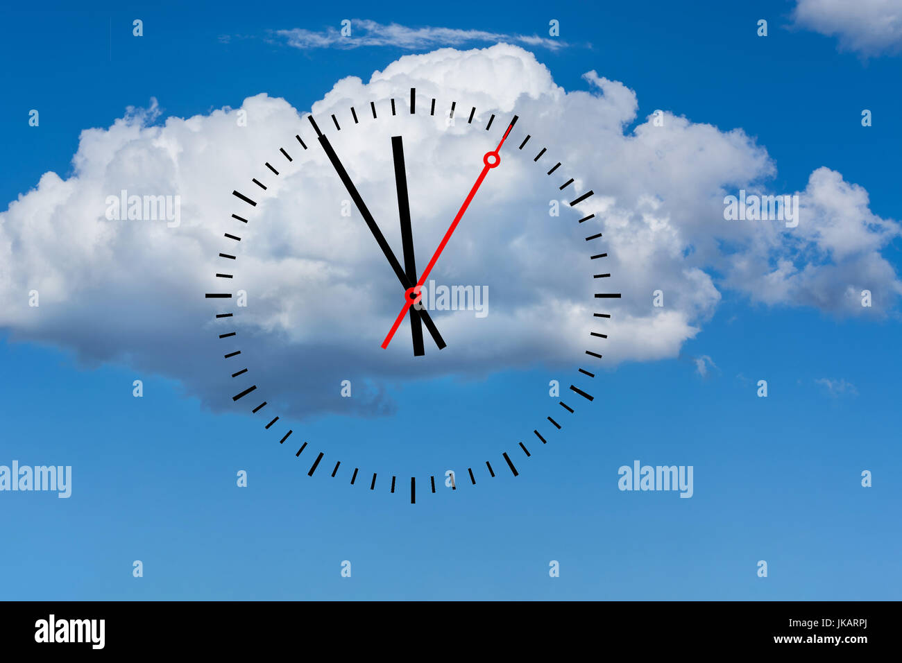 Clock, digits with a minute hand and a red second hand indicates the