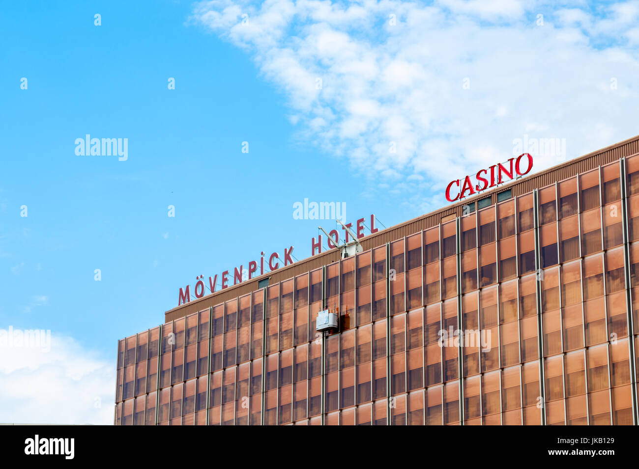 Facade of the Movenpick Hotel Geneva. Movenpick Hotels & Resorts is a hotel management company headquartered Switzerland. Stock Photo