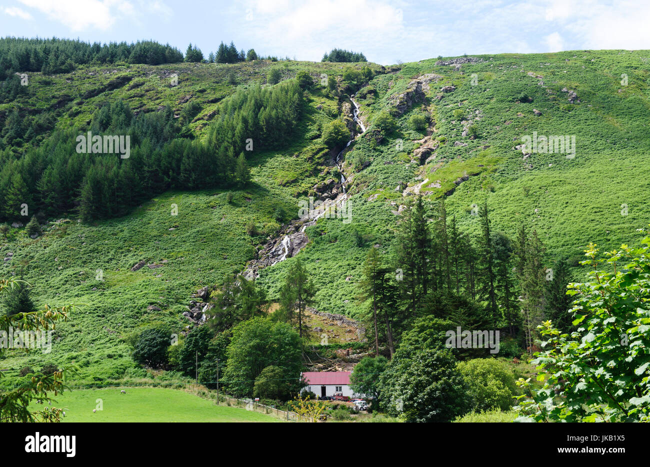 Carrawaystick Waterfall above a farm in Glenmalure, Wicklow Mountains