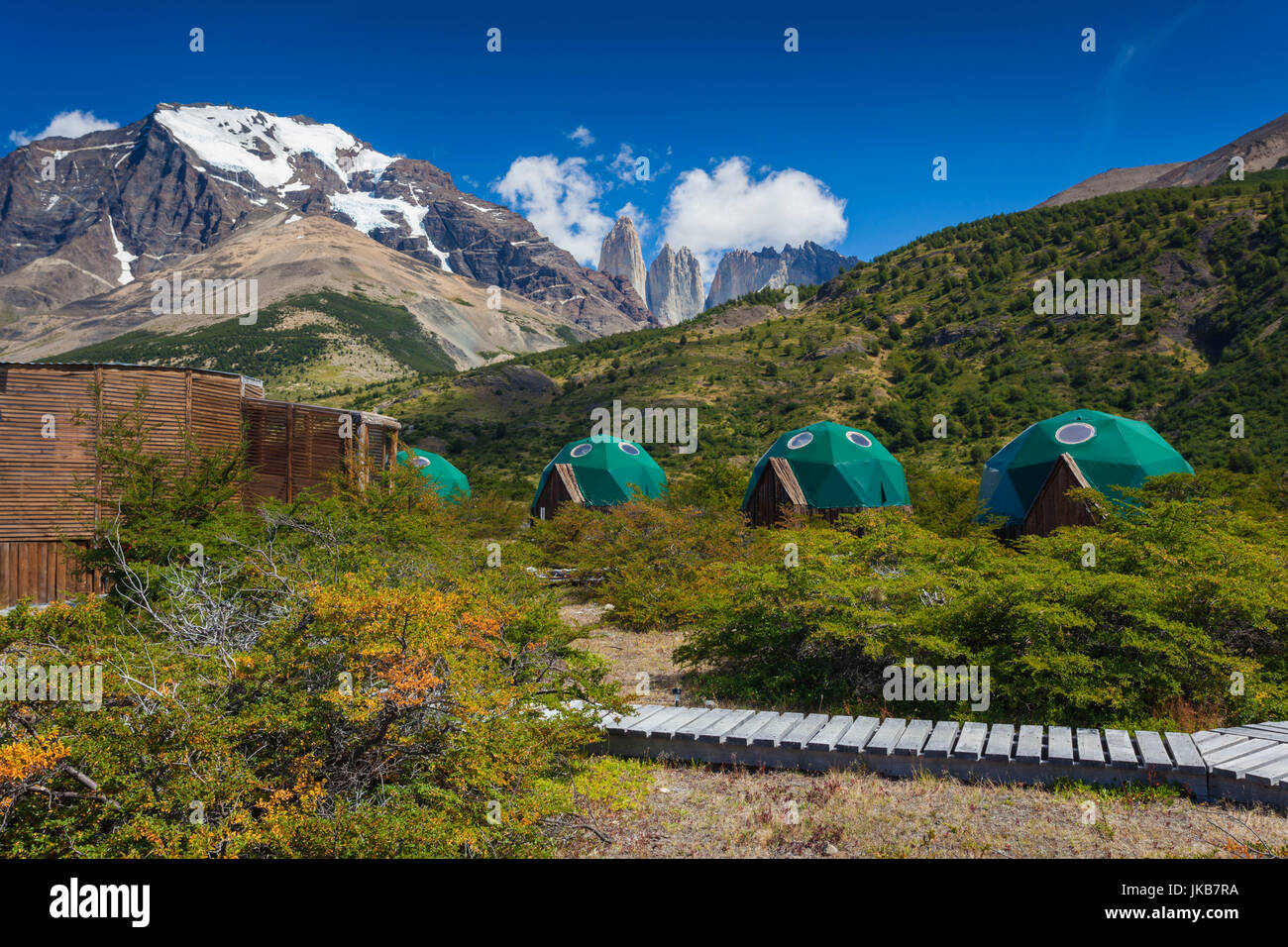 Chile, Magallanes Region, Torres del Paine National Park, Hotel Las Torres  area, refugio hiking huts Stock Photo - Alamy