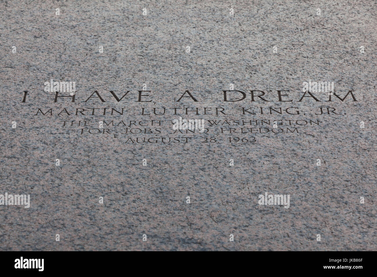 USA, Washington DC, Lincoln Memorial, marker on the steps of the memorial where Martin Luther King gave his I have a Dream speech Stock Photo
