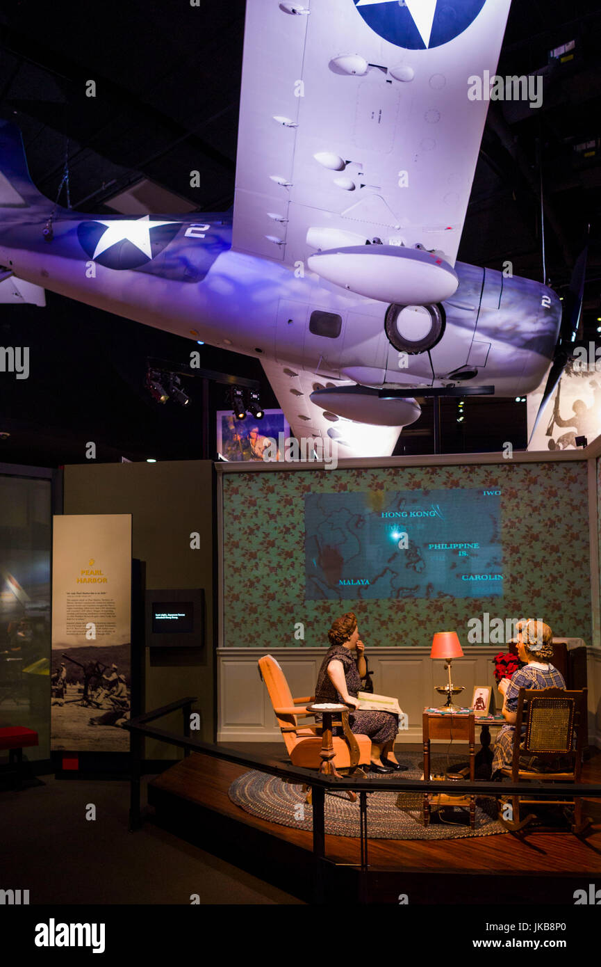 USA, Virginia, Triangle, National Museum of the Marine Corps, WW2-era exhibits, home front and F4F Wildcat fighter plane Stock Photo