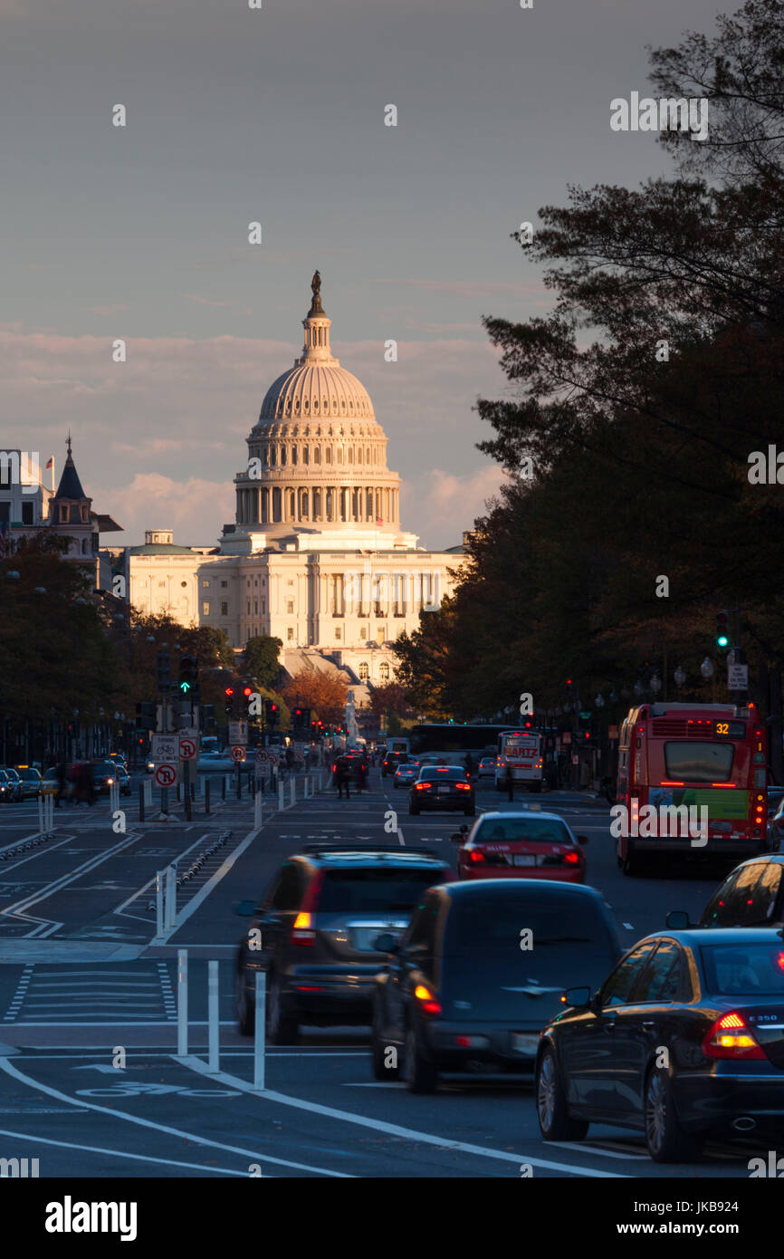 USA, Washington DC, US Capitol and Pennsylvania Avenue, sunset Stock Photo