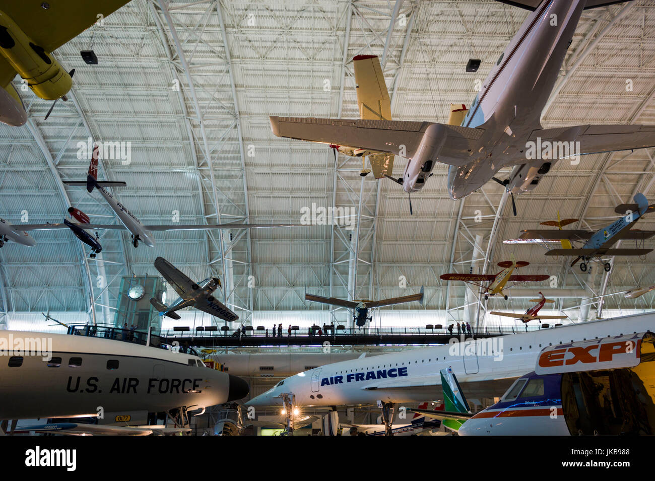 USA, Virginia, Herdon, National Air and Space Museum, Steven F. Udvar-Hazy Center, air museum, commercial aviation exhibits, elevated view Stock Photo