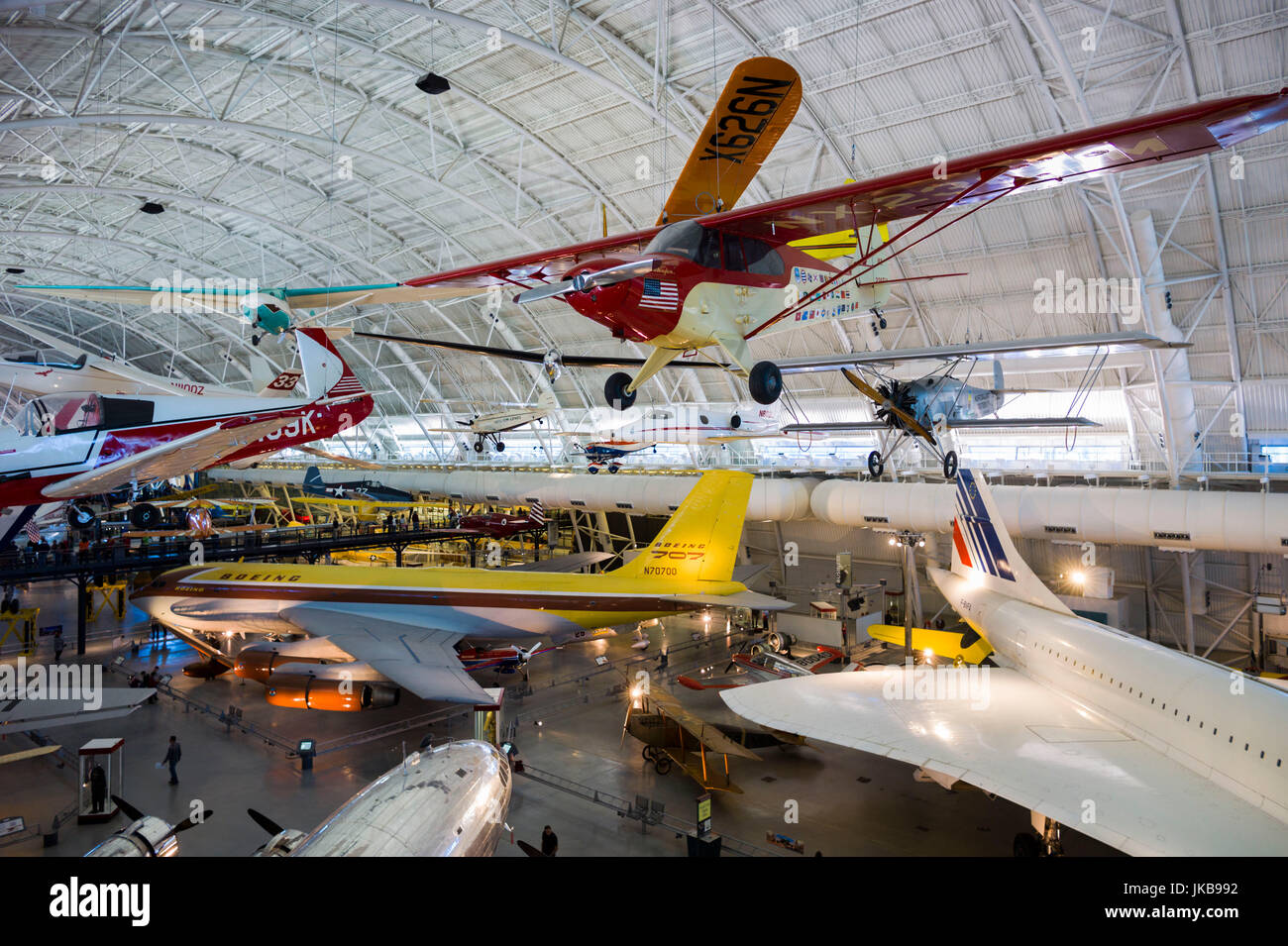 USA, Virginia, Herdon, National Air and Space Museum, Steven F. Udvar-Hazy Center, air museum, commercial aviation exhibits, Concorde supersonic airliner, elevated view Stock Photo