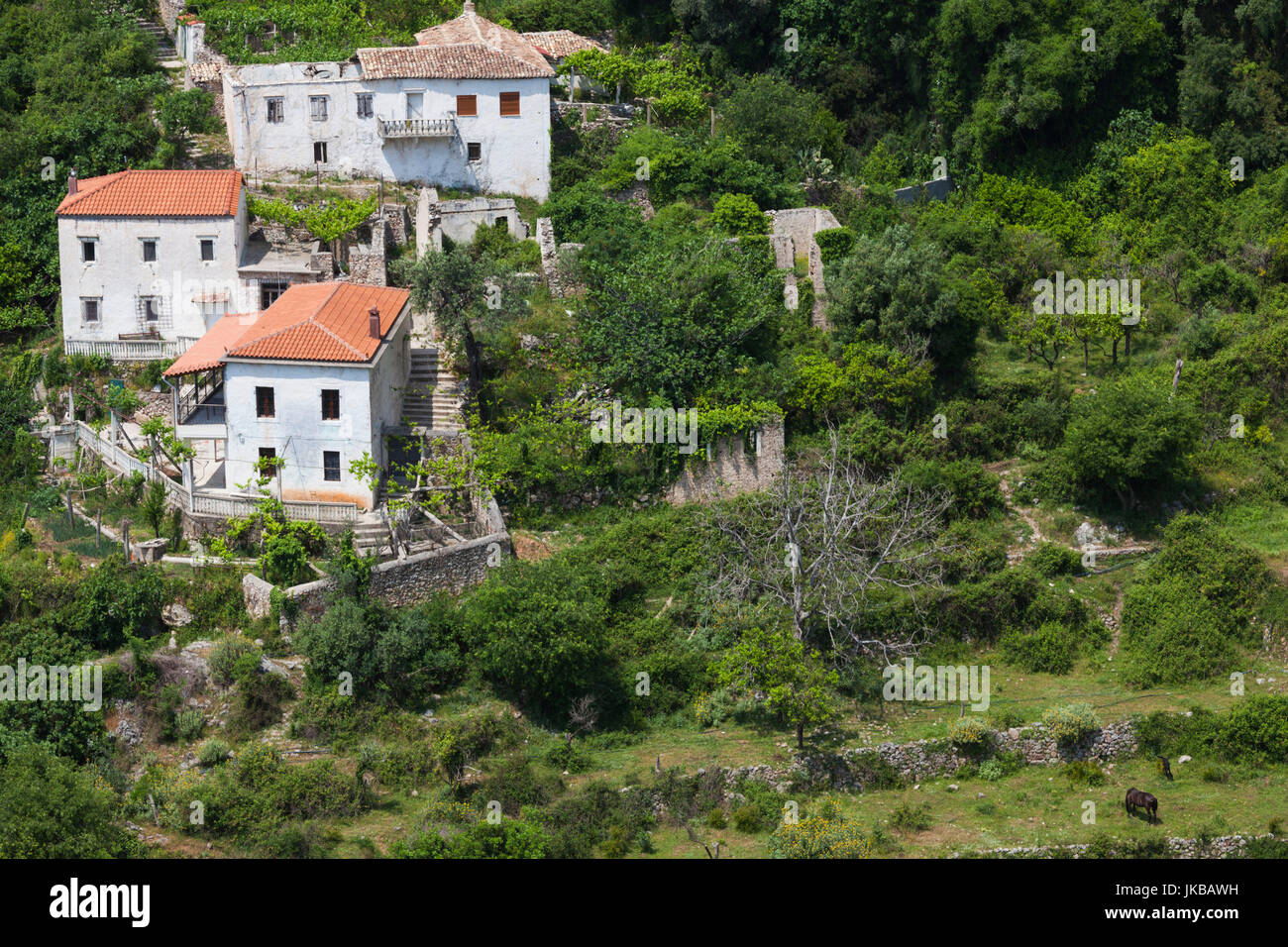 Albania, Albanian Riviera, Dhermi, elevated town view Stock Photo Alamy