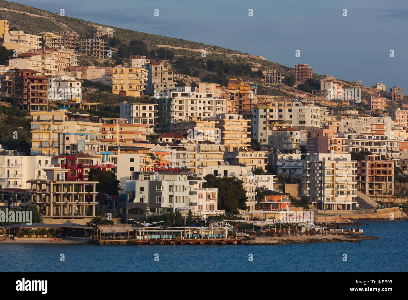 Albania, Albanian Riviera, Saranda, hotels along the Ionian Sea Stock Photo