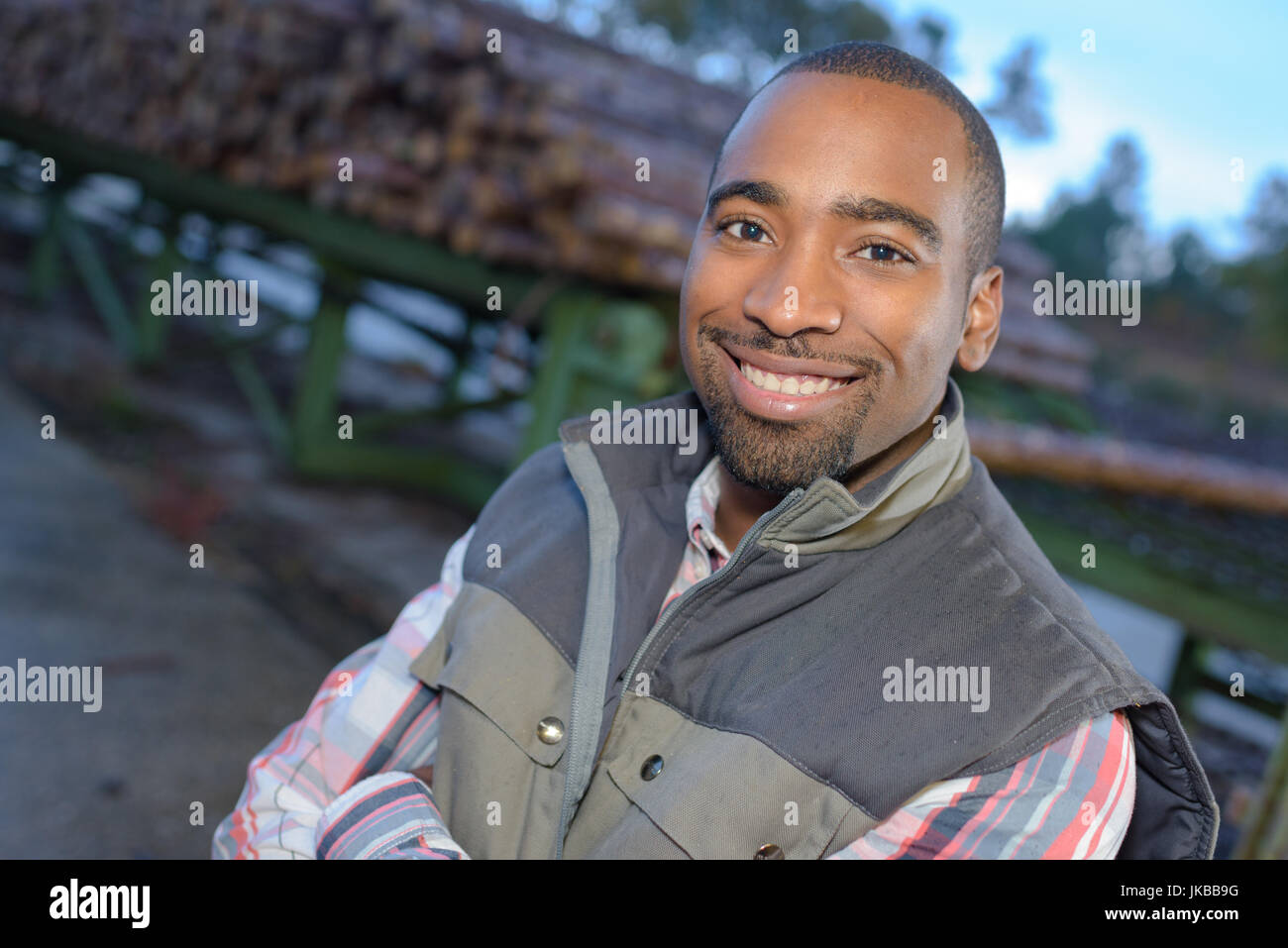 close up portrait of african american worker outside the factory Stock ...
