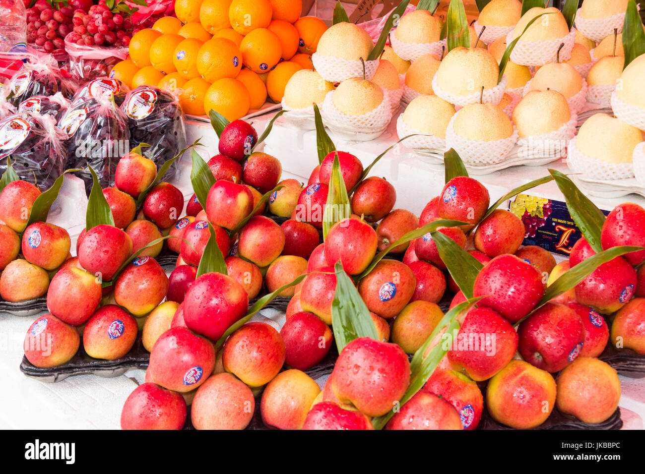 Arrangement of fruit for sale on a market stall Stock Photo Alamy