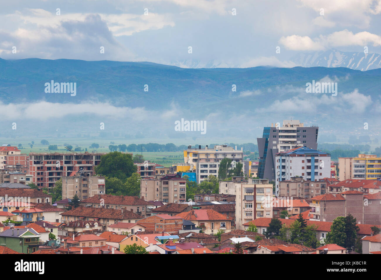 Albania, Korca, elevated city view with mountains, dawn Stock Photo - Alamy