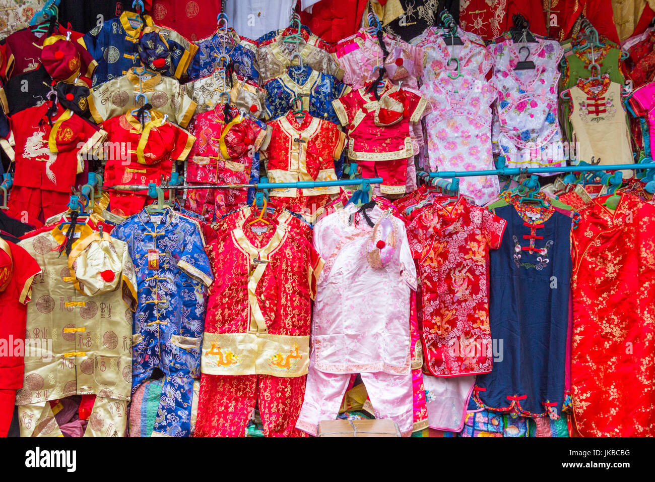 Childrens Chinese clothes, Yaowat road, Chinatown, Bangkok, Thailand Stock Photo
