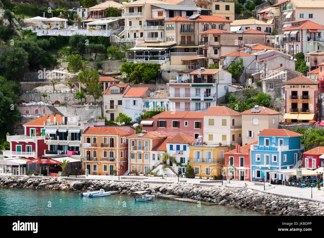 Greece, Epirus Region, Parga, elevated town view from the Venetian Castle Stock Photo