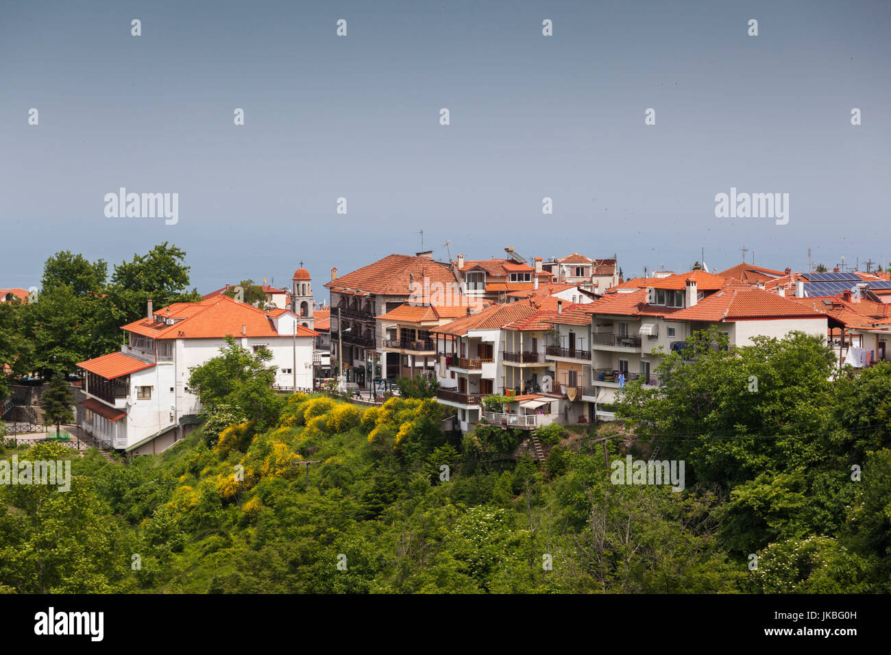 Greece, Central Macedonia Region, Litohoro, elevated town view Stock Photo
