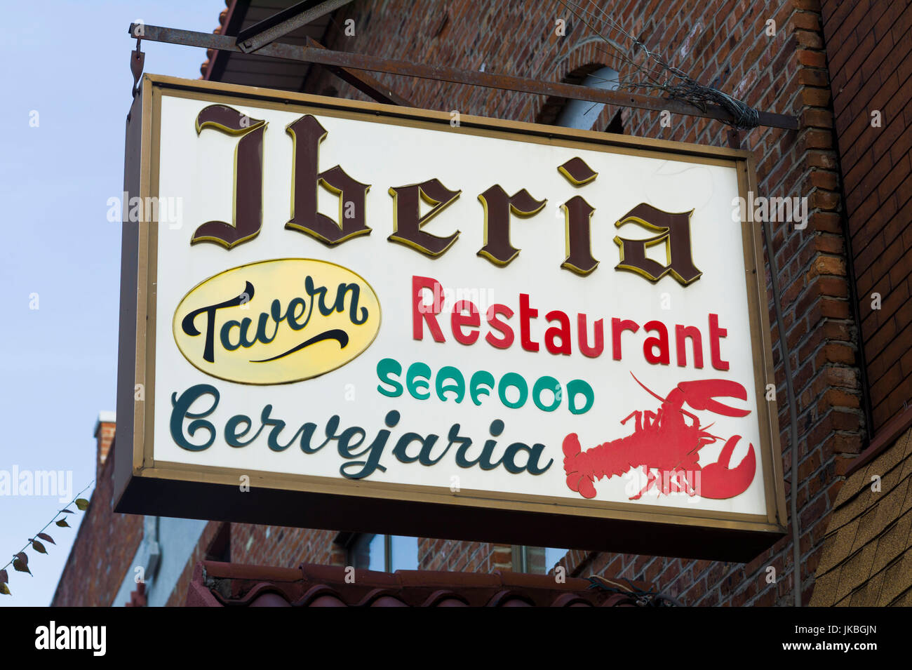 USA, New Jersey, Newark, ironbound District, Portuguese-Spanish area, sign  for the Iberia Restaurant Stock Photo - Alamy