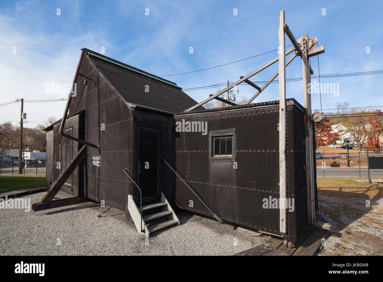 USA, New Jersey, West Orange, Thomas Edison National Historical Park, Black Maria, world's first movable film studio built on a turntable, exterior Stock Photo