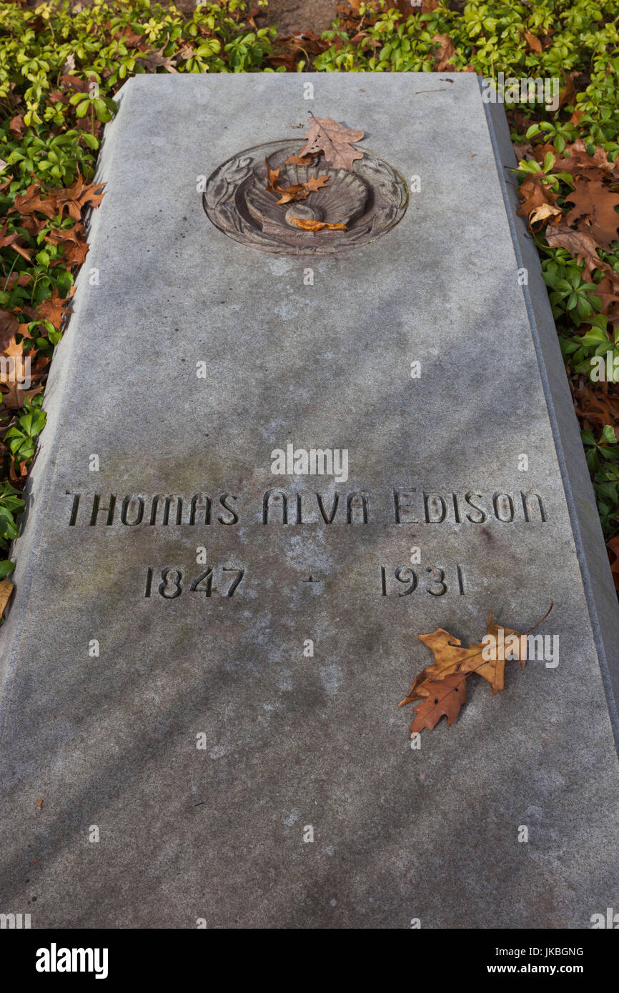 USA, New Jersey, West Orange, Thomas Edison National Historical Park, Glenmont, former home of Thomas Edison, grave of Edison Stock Photo