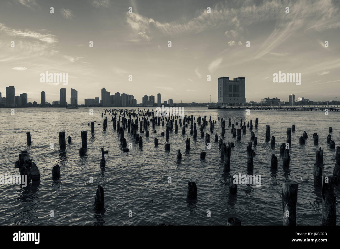 USA, New York, New York City, Lower Manhattan, old pier on the Hudson River Stock Photo