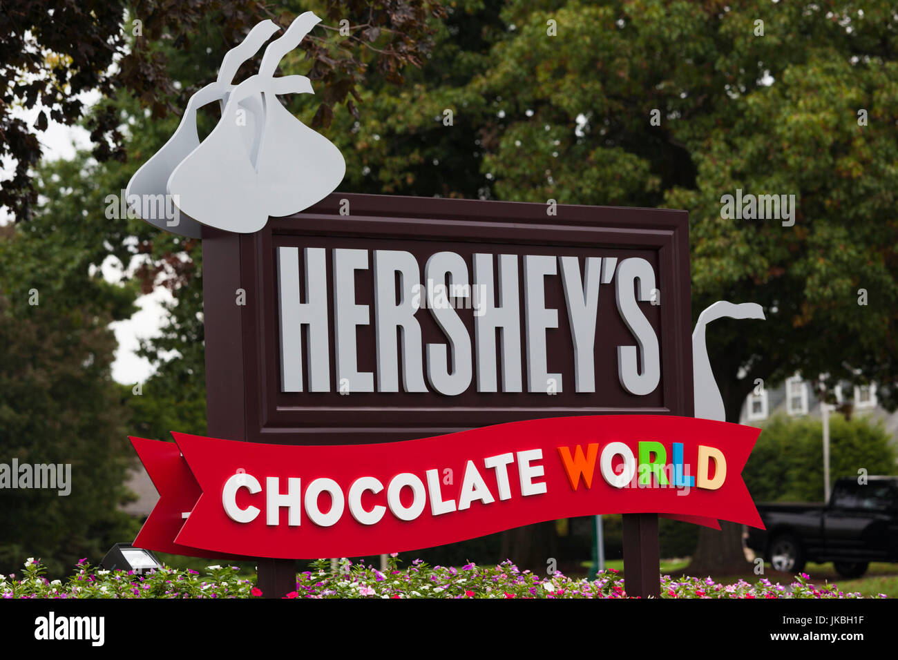 USA, Pennsylvania, Hershey, sign for Chocolate World park Stock Photo