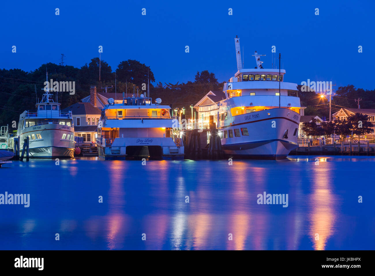 USA, Massachusetts, Cape Cod, Hyannis, Hyannis Inner Harbor, ferries, Dawn Stock Photo
