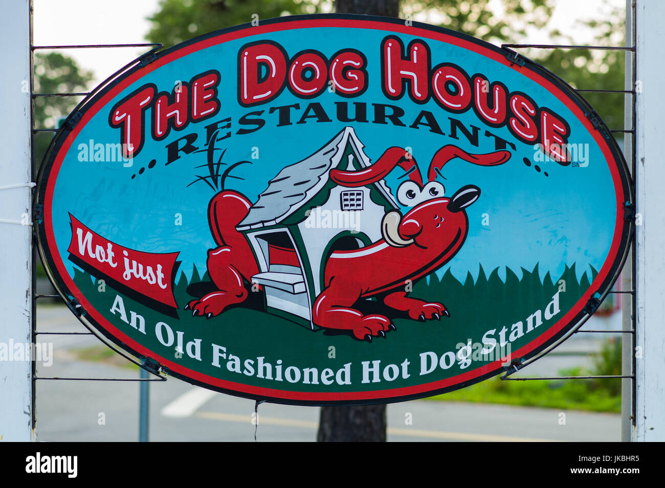 USA, Massachusetts, Cape Cod, Dennis Port, sign for The Dog House, hot