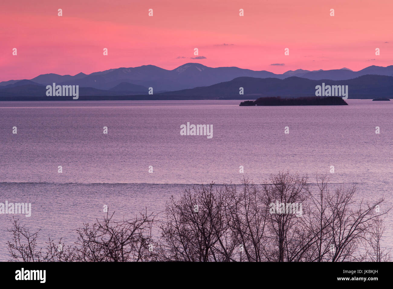 USA, Vermont, Burlington, Lake Champlain, elevated view, dusk Stock