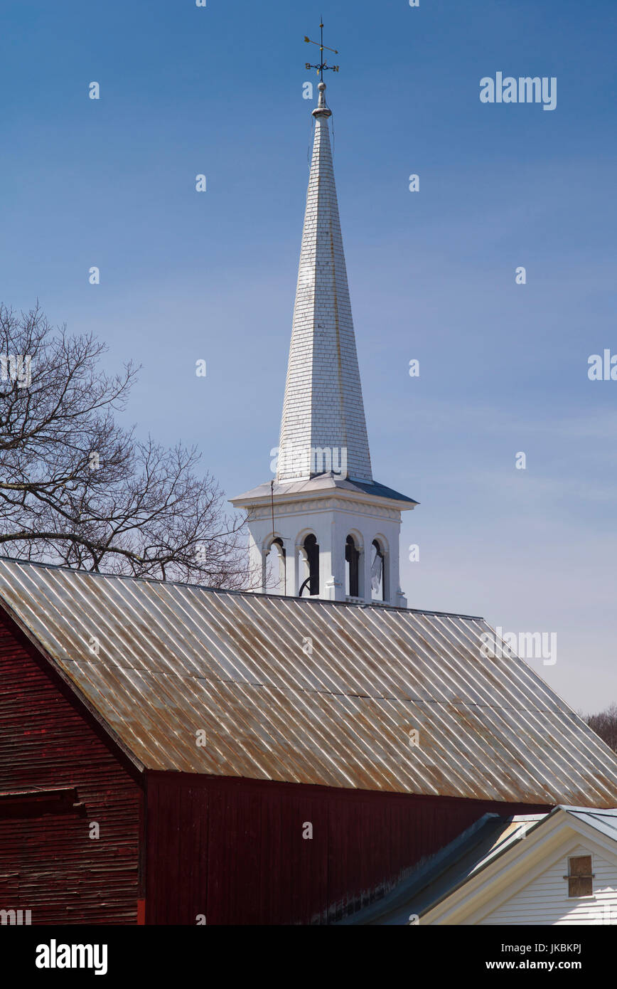 USA, Vermont, Peacham, steeple of the Peacham Congregational Church