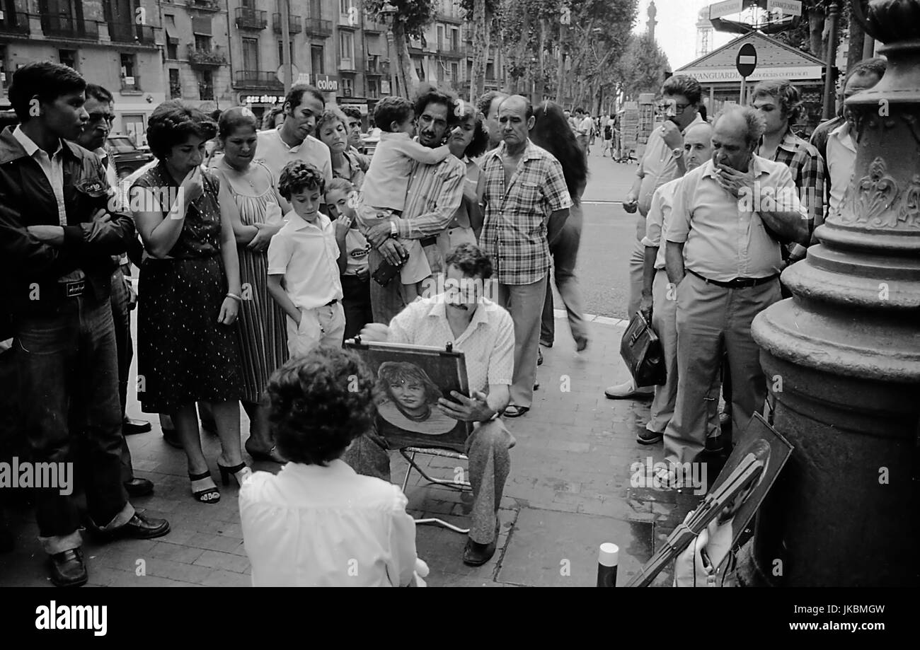 Barcelona, 1981, street painter Stock Photo