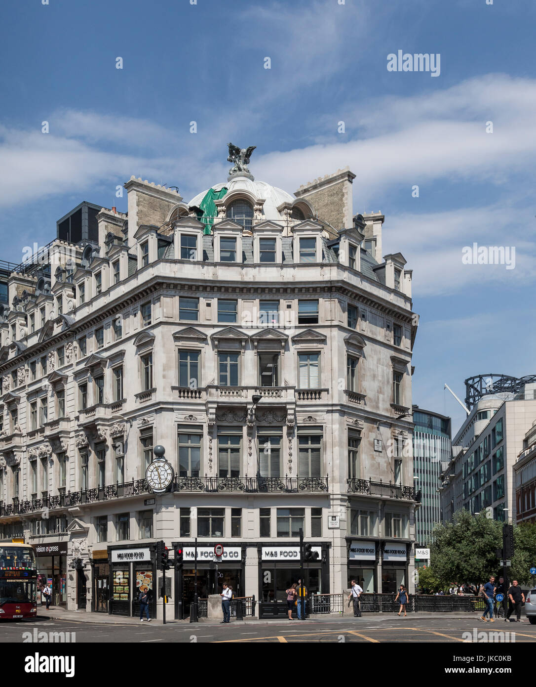 Front of and entrance to an M&S Food To Go shop (Marks and Spencer) in Ludgate Circus in central London, England, UK. Stock Photo