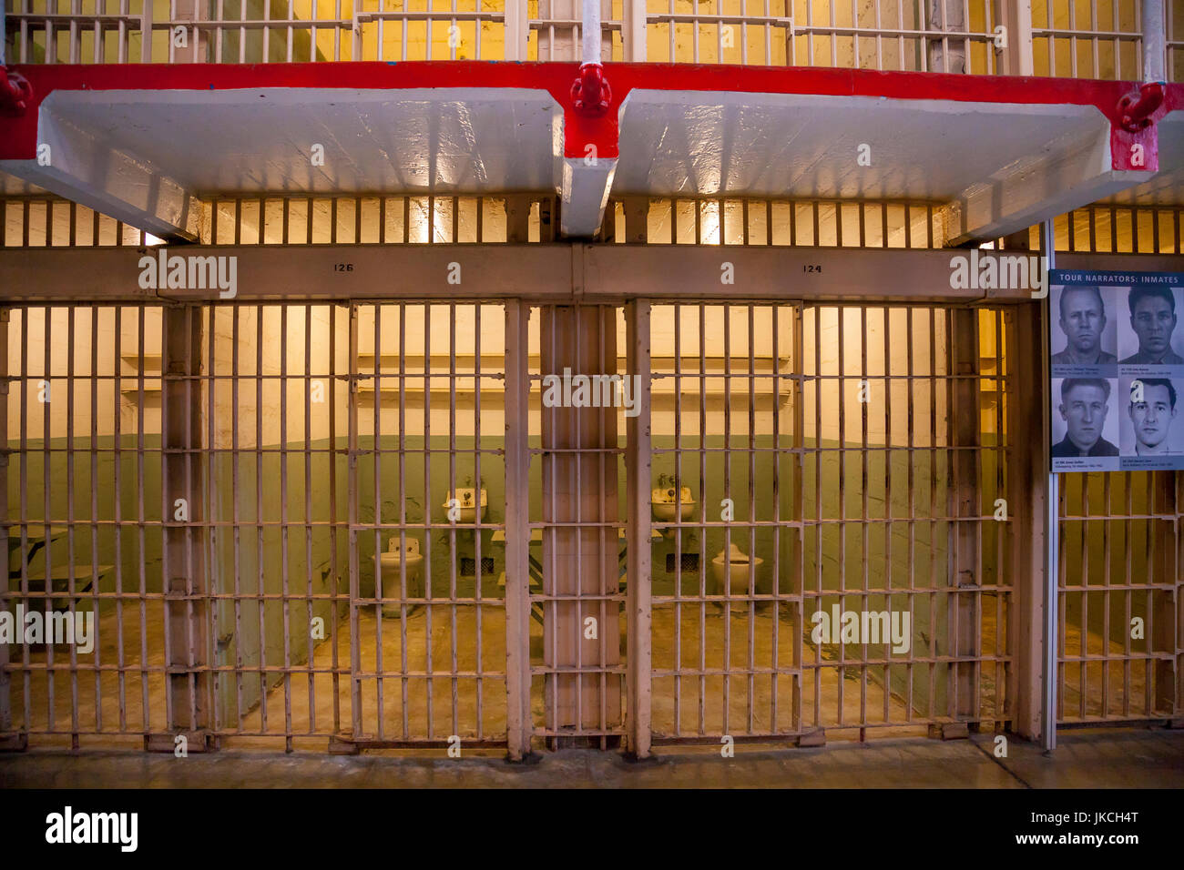 Prison cells inside Alcatraz penitentiary, San Francisco, California, USA Stock Photo