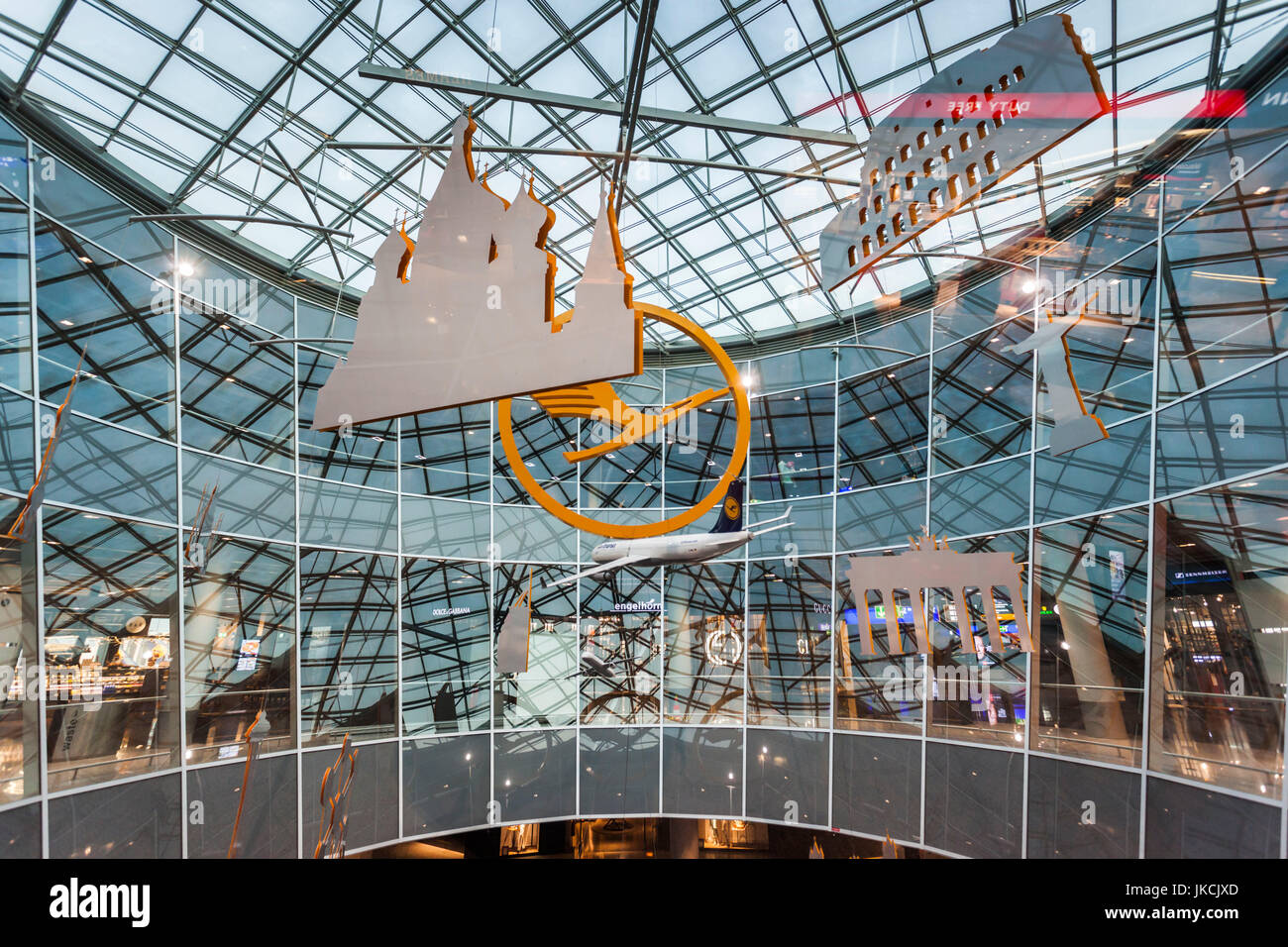 Germany, Frankfurt Am Main, Terminal 1 at Frankfurt International Airport, lobby area with art of world destinations Stock Photo