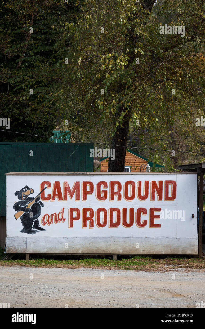 USA, North Carolina, Bryson City, Campground and Produce sign with