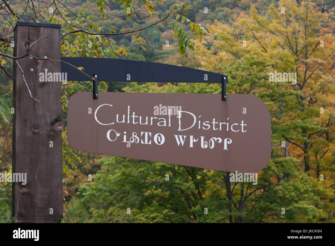 USA, North Carolina, Cherokee, Cherokee Indian Reservation, signs for