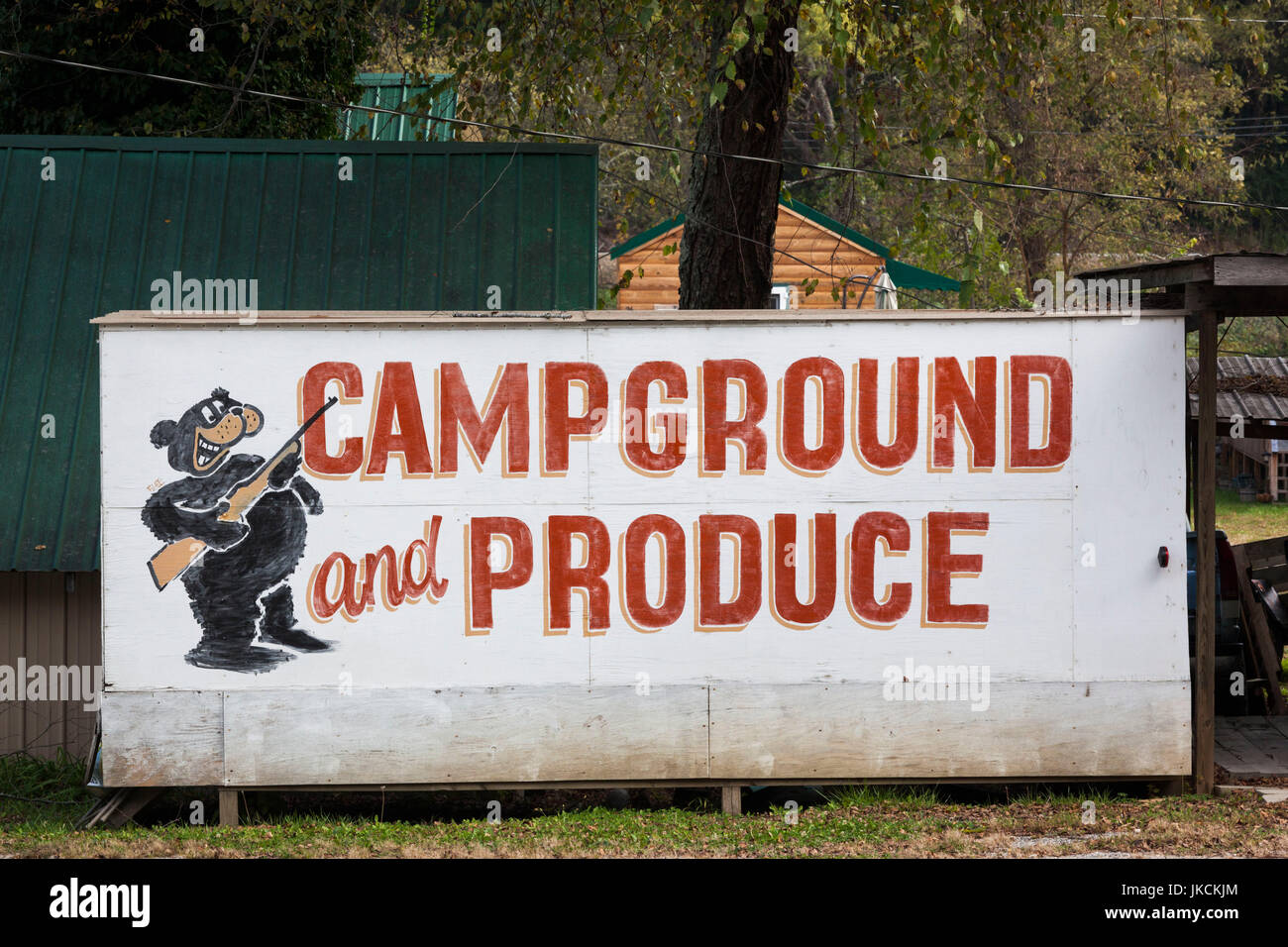 USA, North Carolina, Bryson City, Campground and Produce sign with