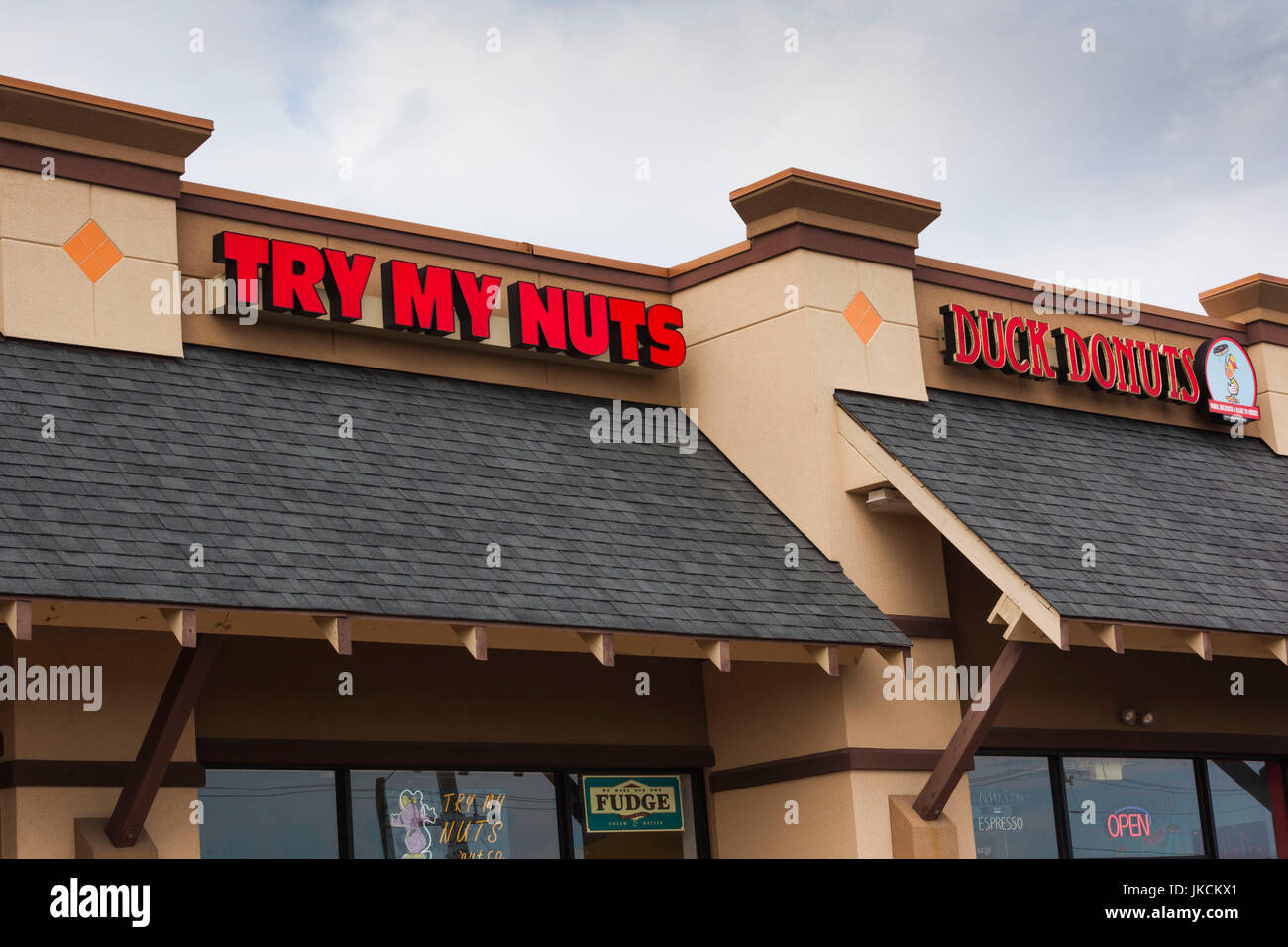 USA, North Carolina, Kill Devil Hills, sign for the Try My Nuts, nut shop Stock Photo Alamy