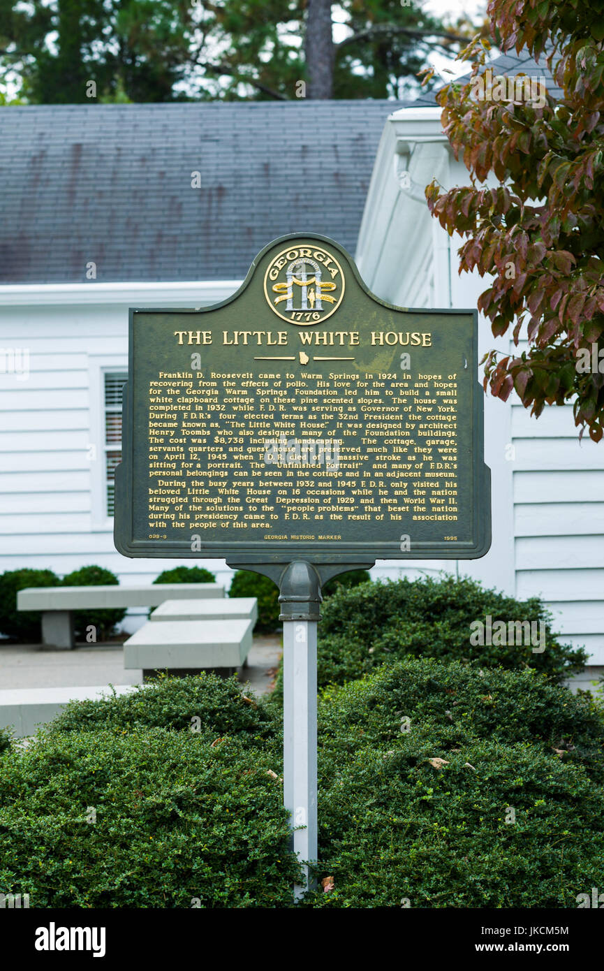 USA, Georgia, Warm Springs, Little White House State Historic Site, former summer White House of President Franklin D. Roosevelt, signpost Stock Photo