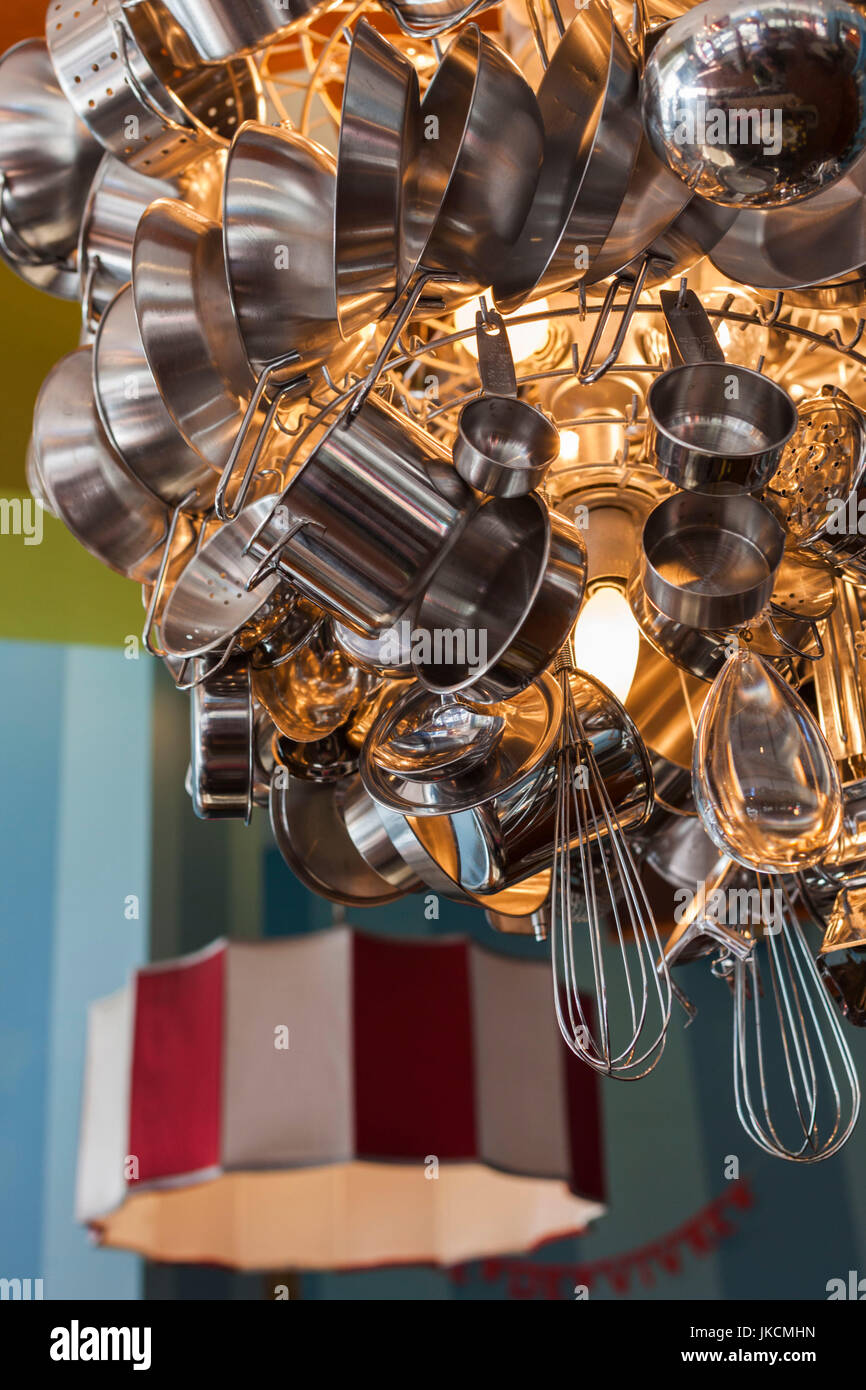 Pots and pans art at downtown cafe hires stock photography and images