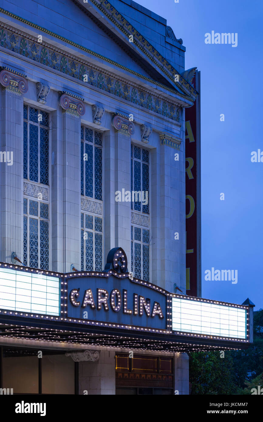 USA, North Carolina, Greensboro, marquee of the Carolina Theater, dusk