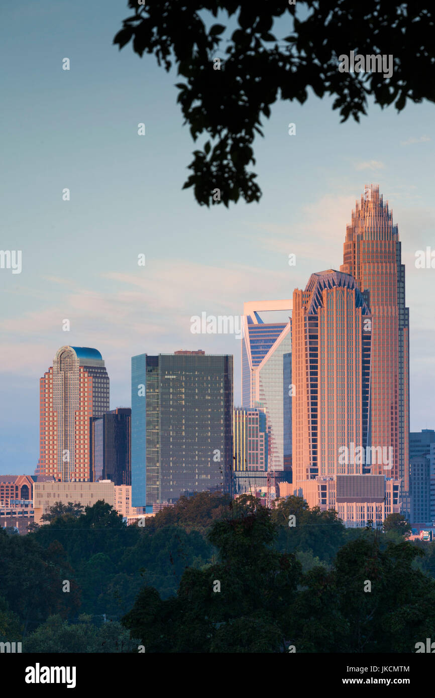 USA, North Carolina, Charlotte, elevated view of the city skyline from the northeast, dawn Stock Photo
