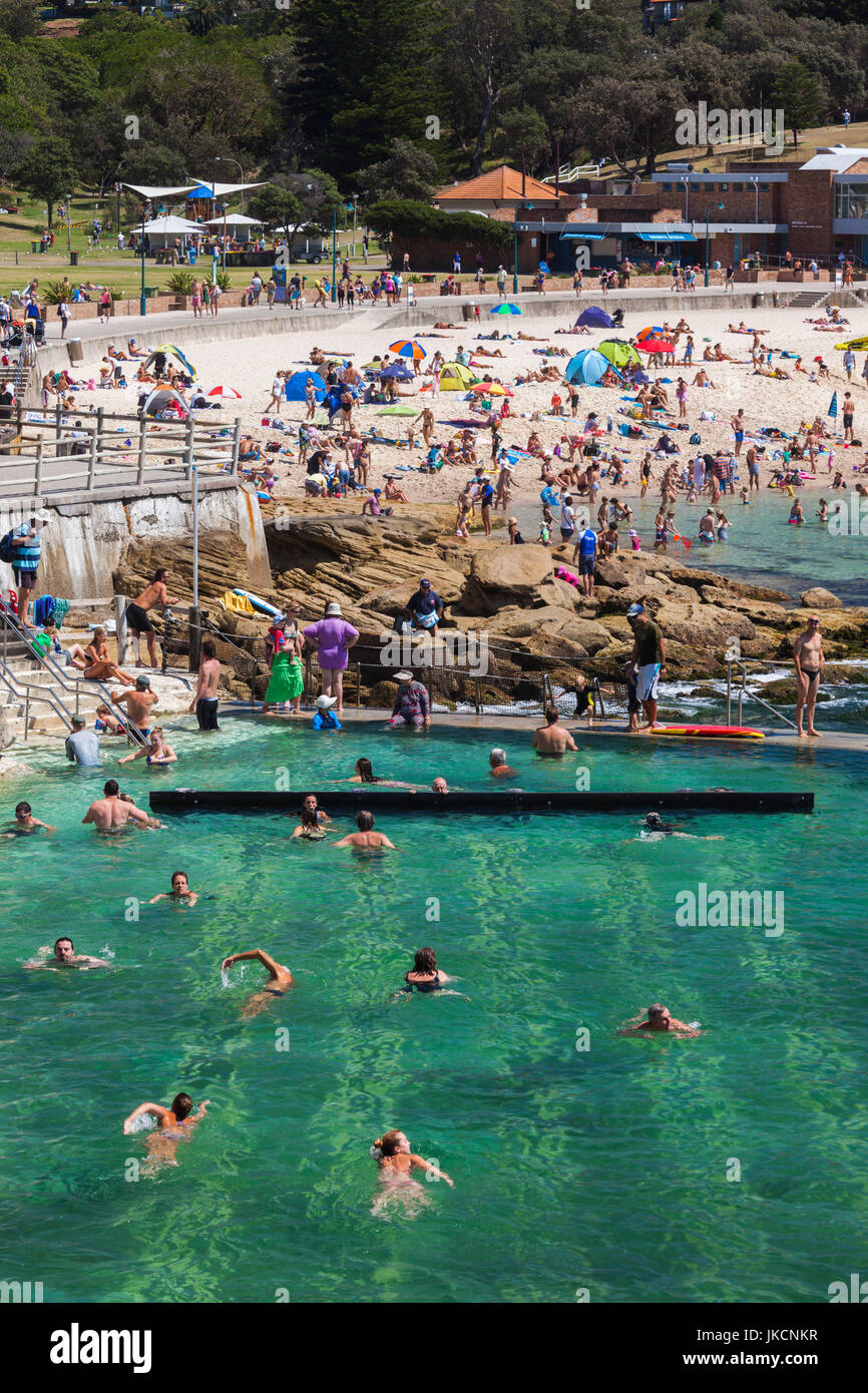 Australia, New South Wales, NSW, Sydney, Bronte, Bronte Beach, beach pool, elevated view Stock Photo