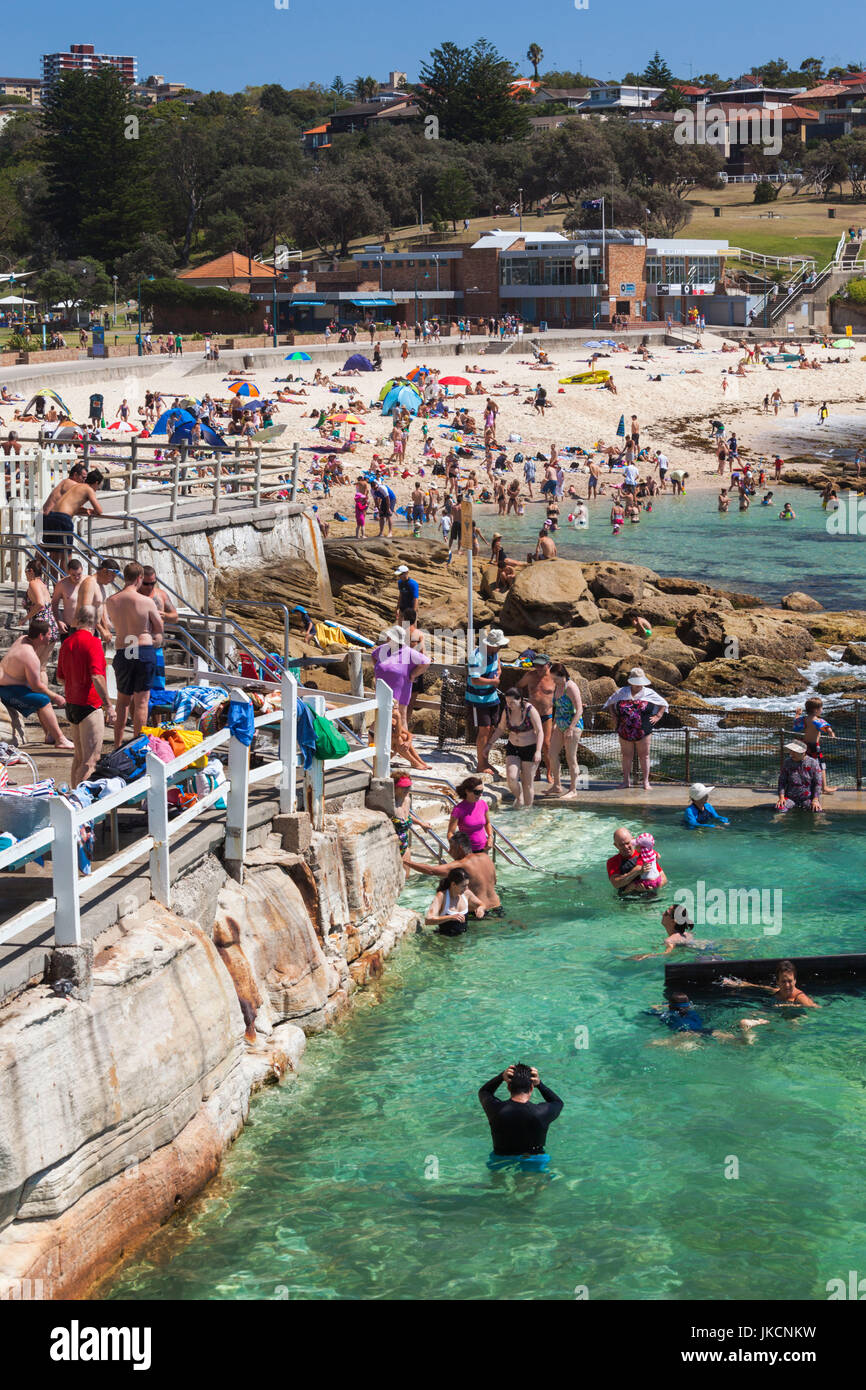 Australia, New South Wales, NSW, Sydney, Bronte, Bronte Beach, beach pool, elevated view Stock Photo