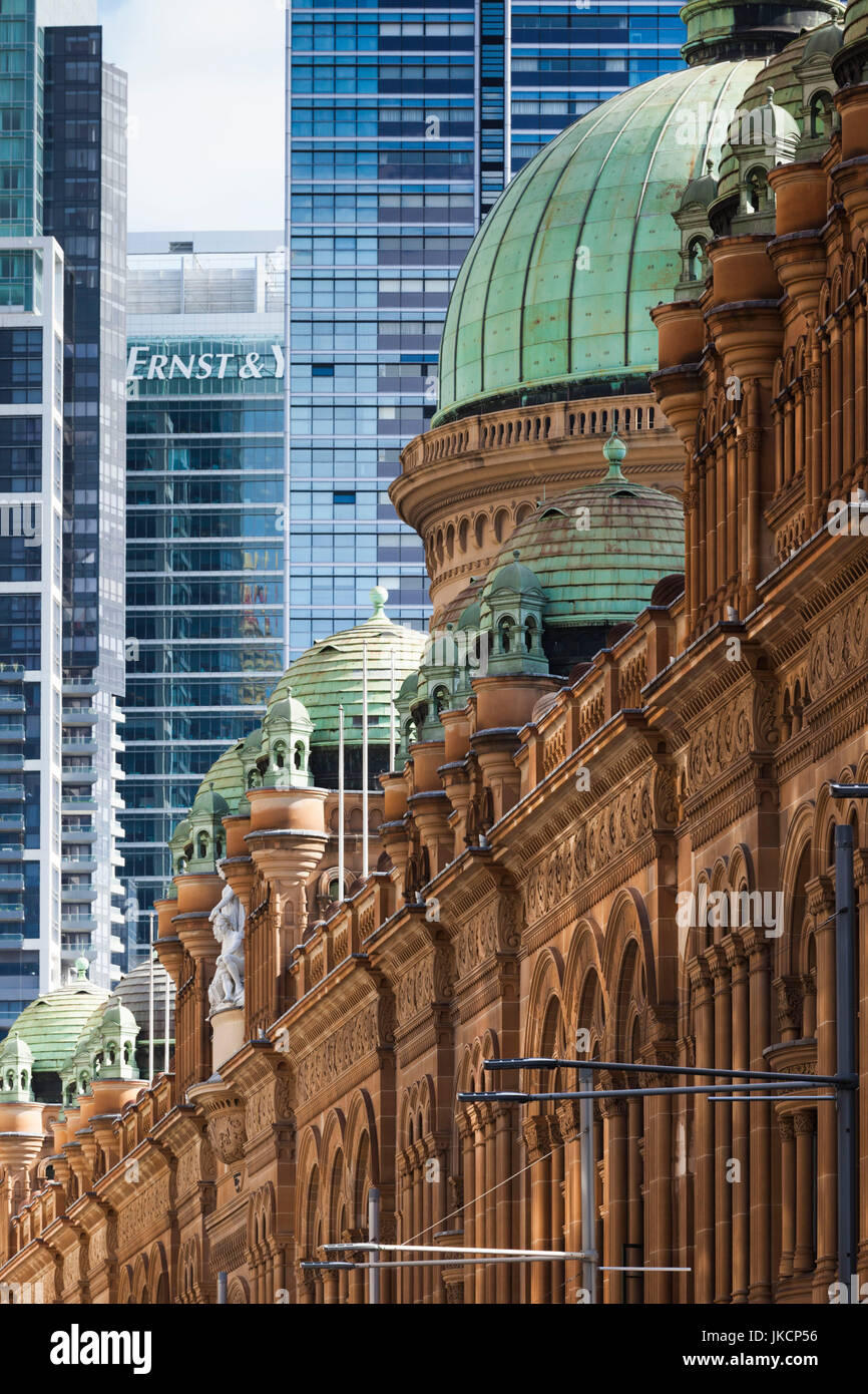 Australia, New South Wales, NSW, Sydney, Queen Victoria Building, QVB, shopping arcade, exterior and George Street Stock Photo